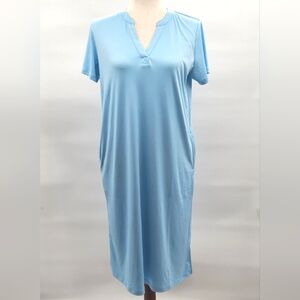 Cuddl Duds Split Neck Light Blue Lounge Dress Small